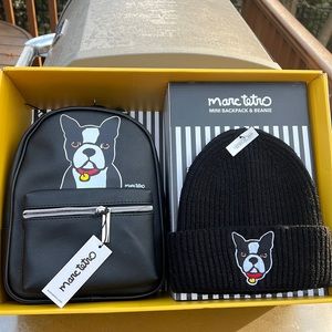 NWT Marc Tetro Boston Terrier Mini Backpack 🎒 & Beanie Set. New in Gift Box.